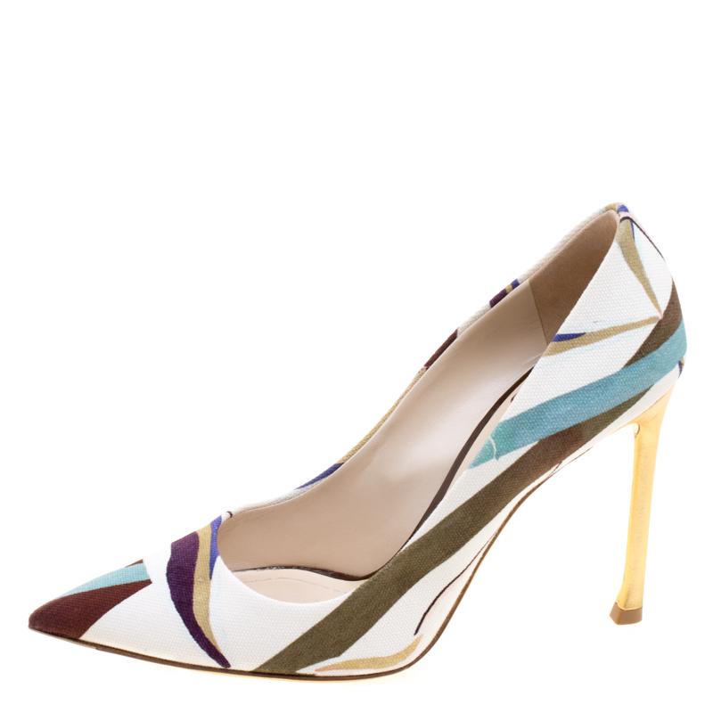 Dior Cream Abstract Print Canvas Pointed Toe Pumps Size 37.5 1