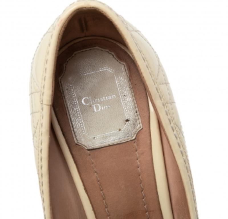 Women's Dior Cream Cannage Patent Leather Bow Peep Toe Pumps Size 40