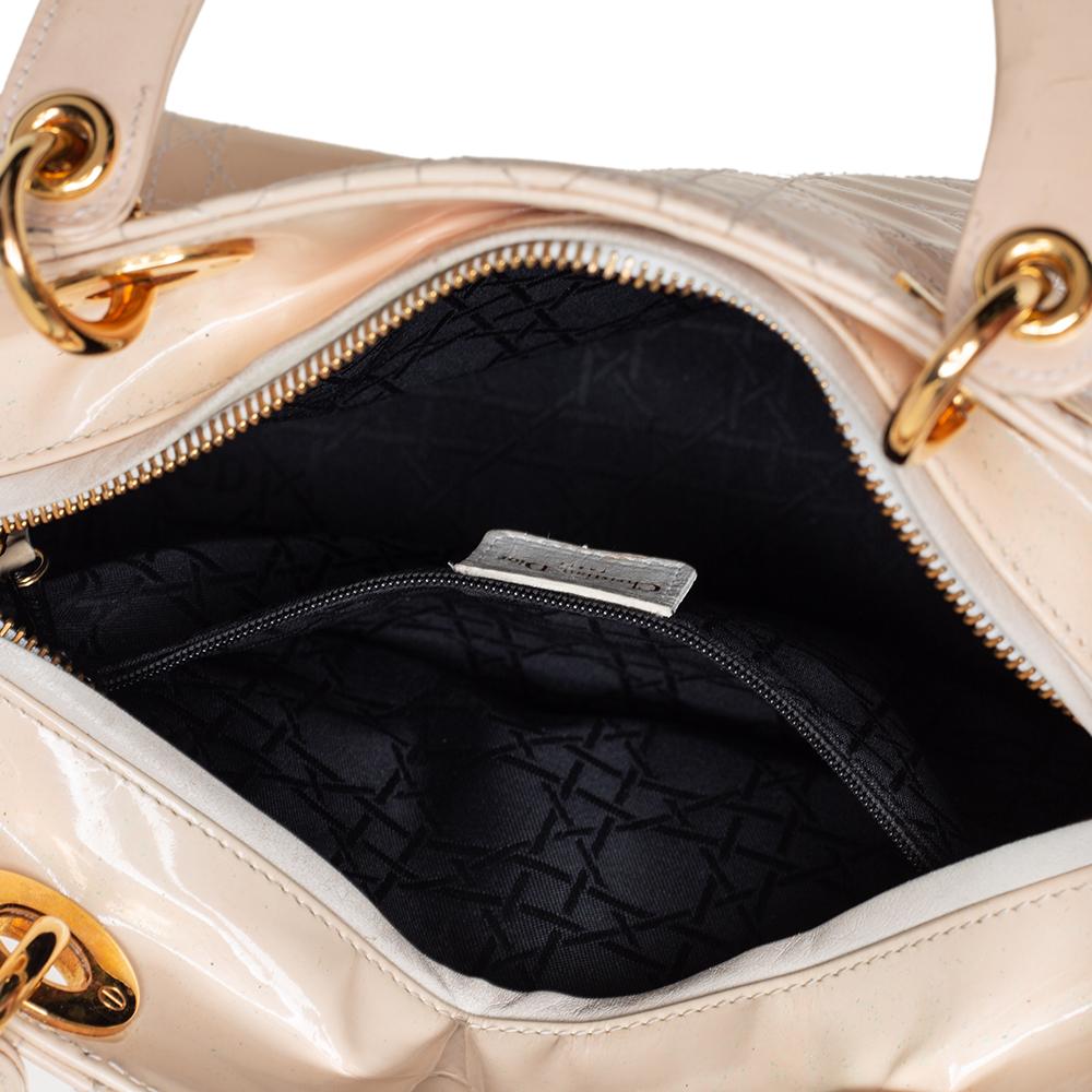 Dior Cream Cannage Patent Leather Medium Lady Dior Tote 3