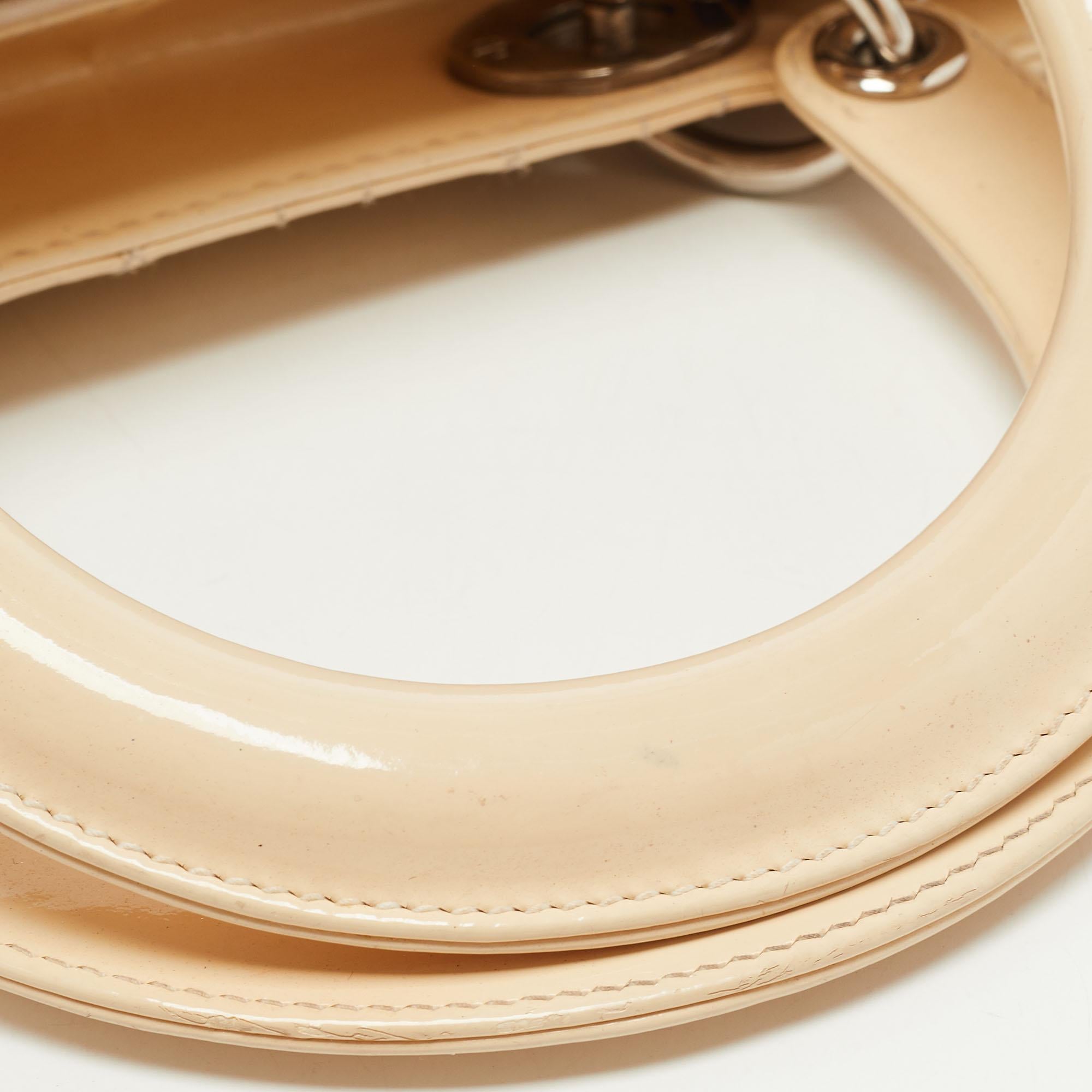 Dior Cream Cannage Patent Leather Medium Lady Dior Tote 6
