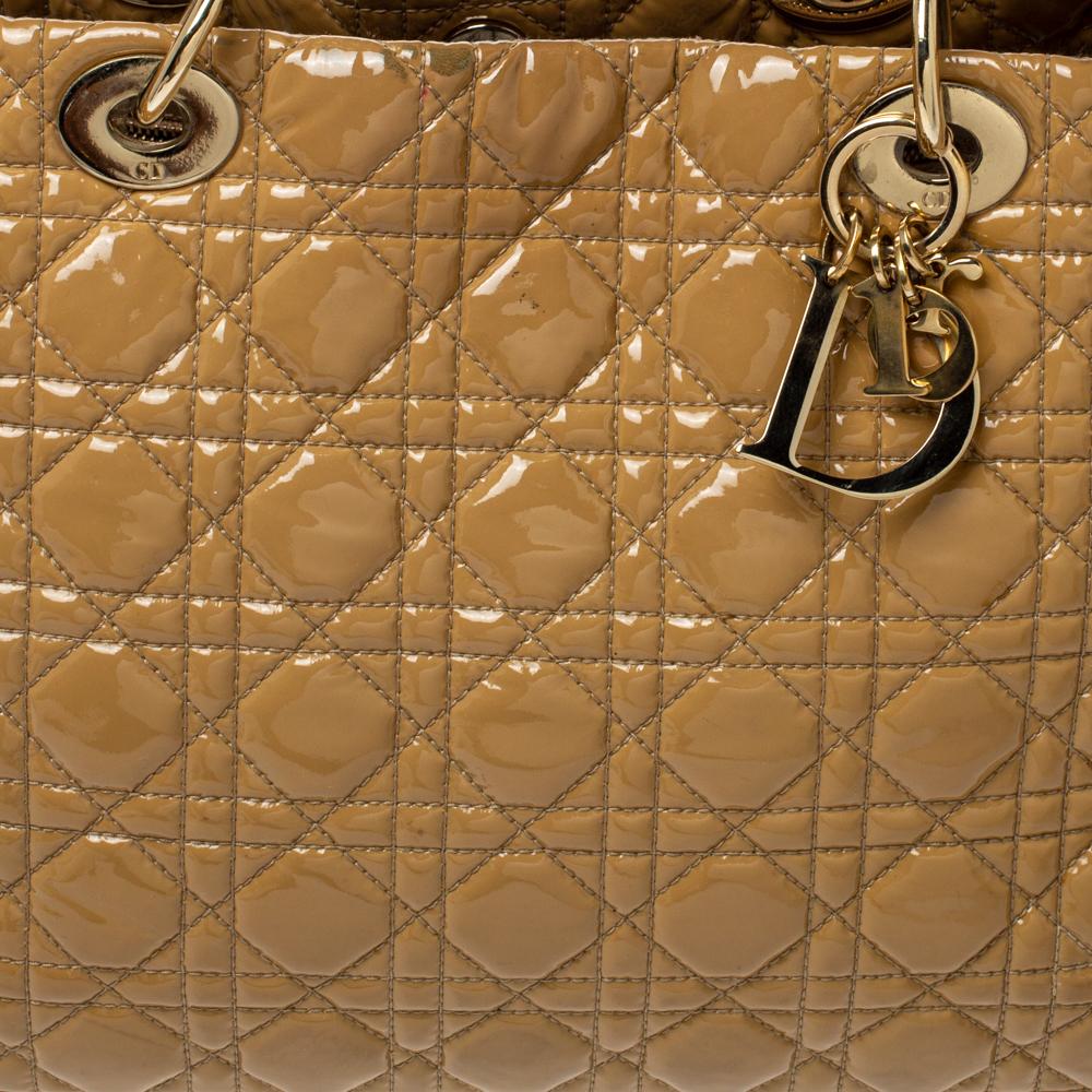 Dior Cream Cannage Patent Leather Soft Lady Dior Shopper Tote 3