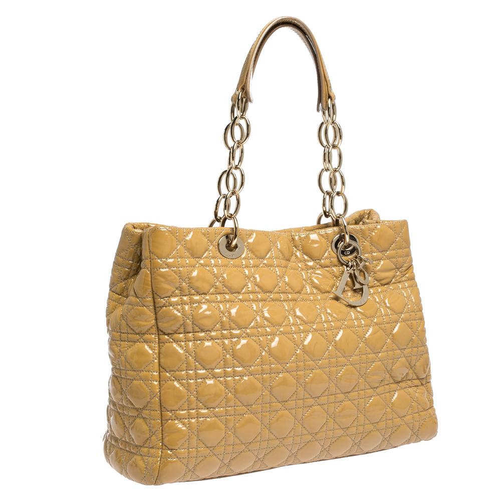 Women's Dior Cream Cannage Patent Leather Soft Lady Dior Shopper Tote