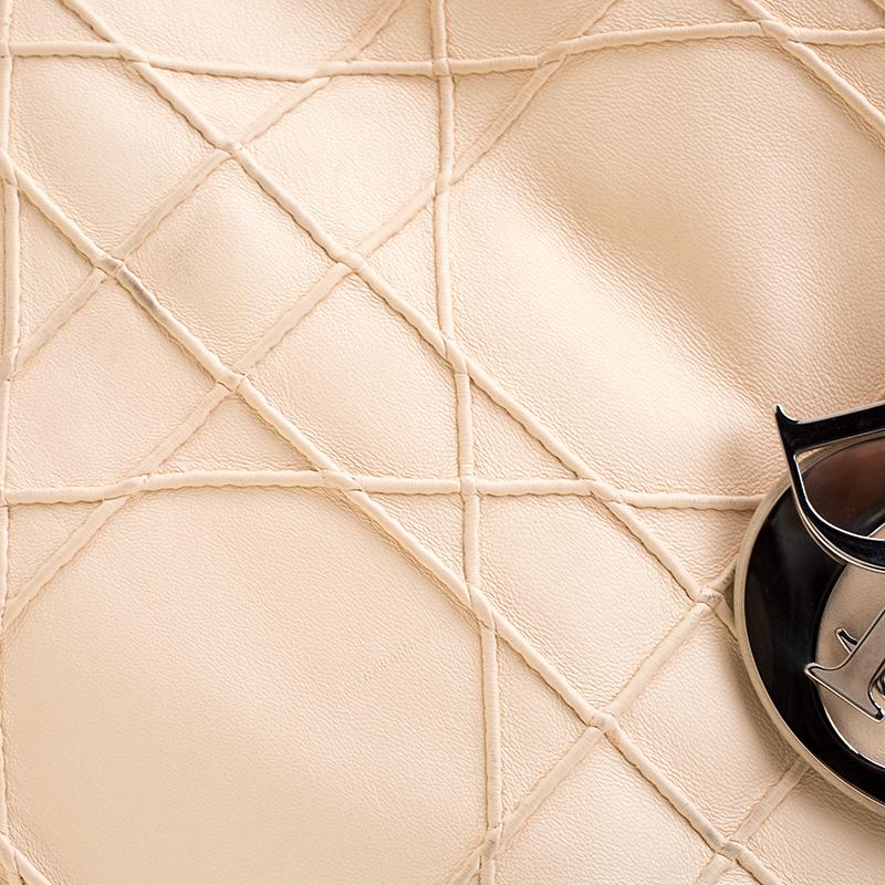 Dior Cream Cannage Quilted Leather Granville Tote In Good Condition In Dubai, Al Qouz 2