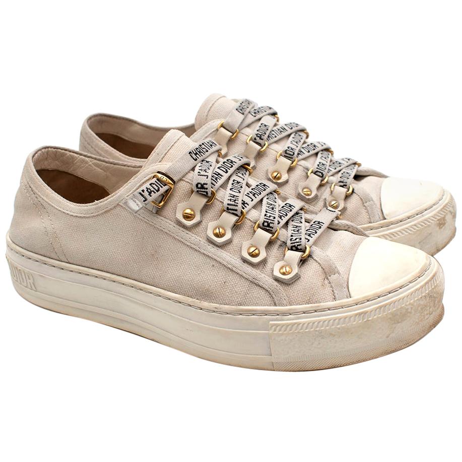 Dior Cream Canvas Walk'n'Dior Lace Up Sneakers - Size EU 36 For Sale