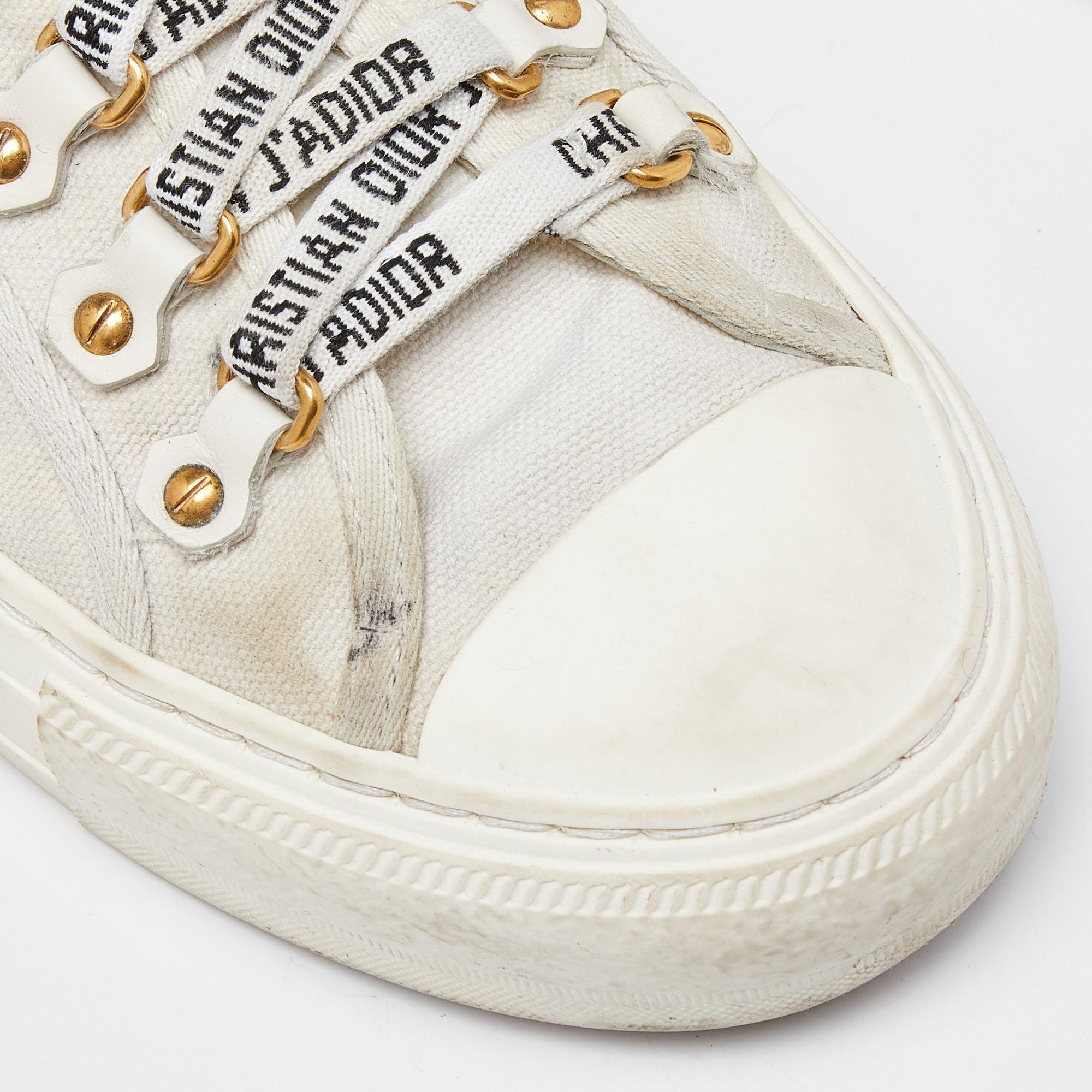 Dior Cream Canvas Walk'n'Dior Sneakers Size 38.5 2