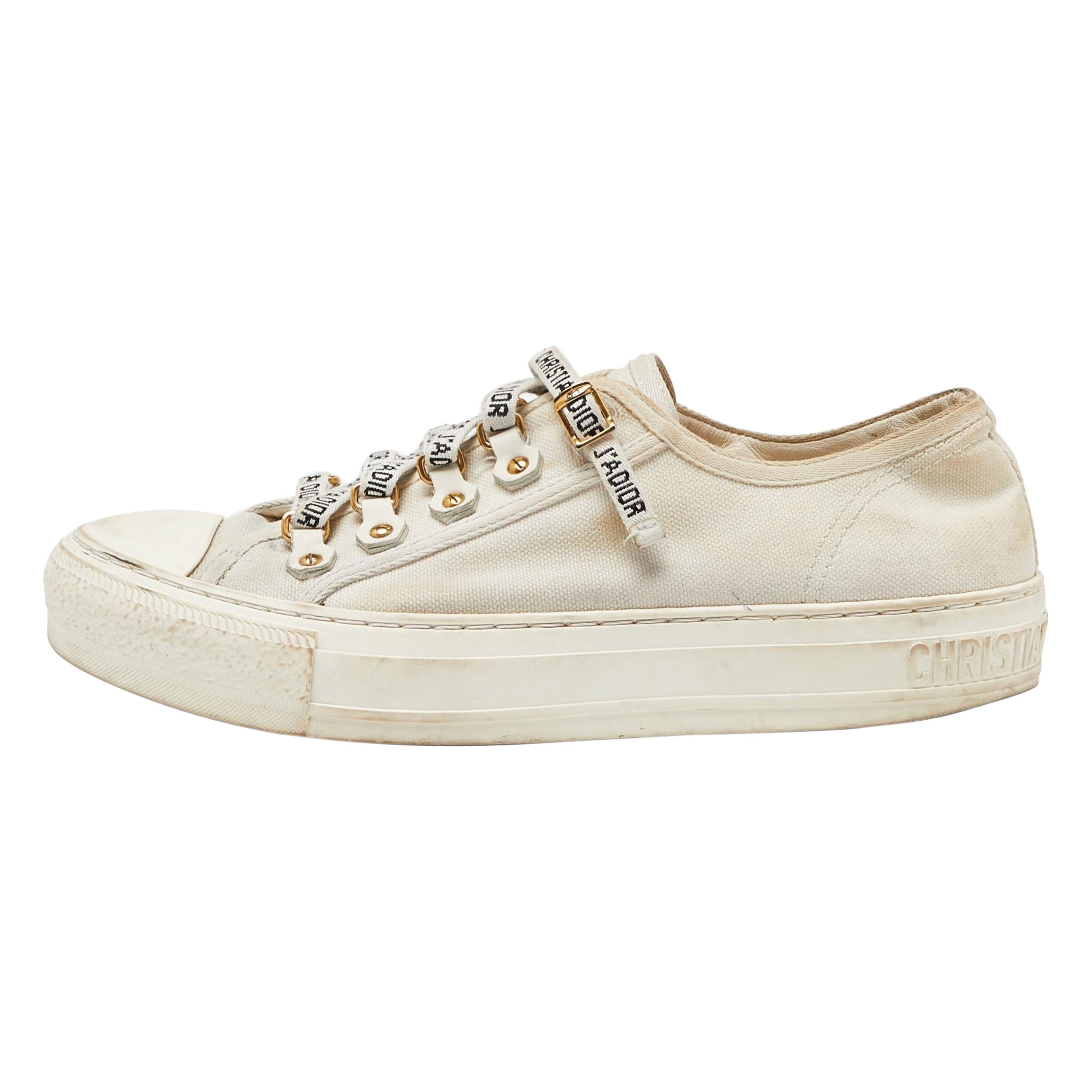 Dior Cream Canvas Walk'n'Dior Sneakers Size 38.5