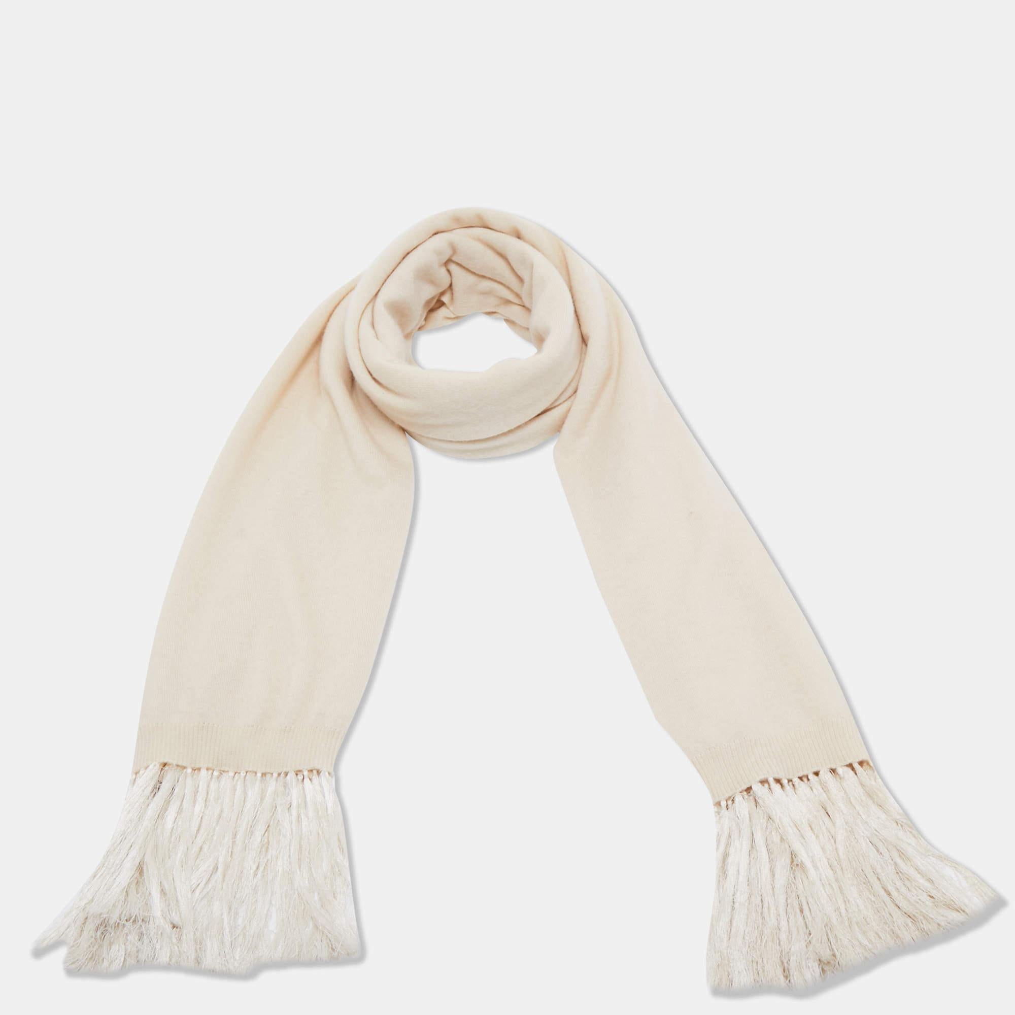 Dior Cream Cashmere Fringe Shawl For Sale 2