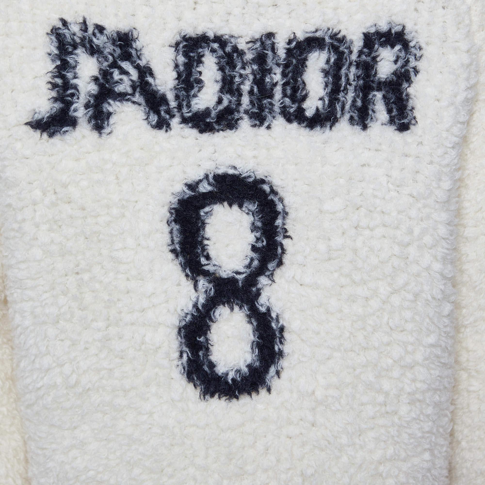 Gray Dior Cream Fleece Wool J'Adior 8 Hooded Cardigan S