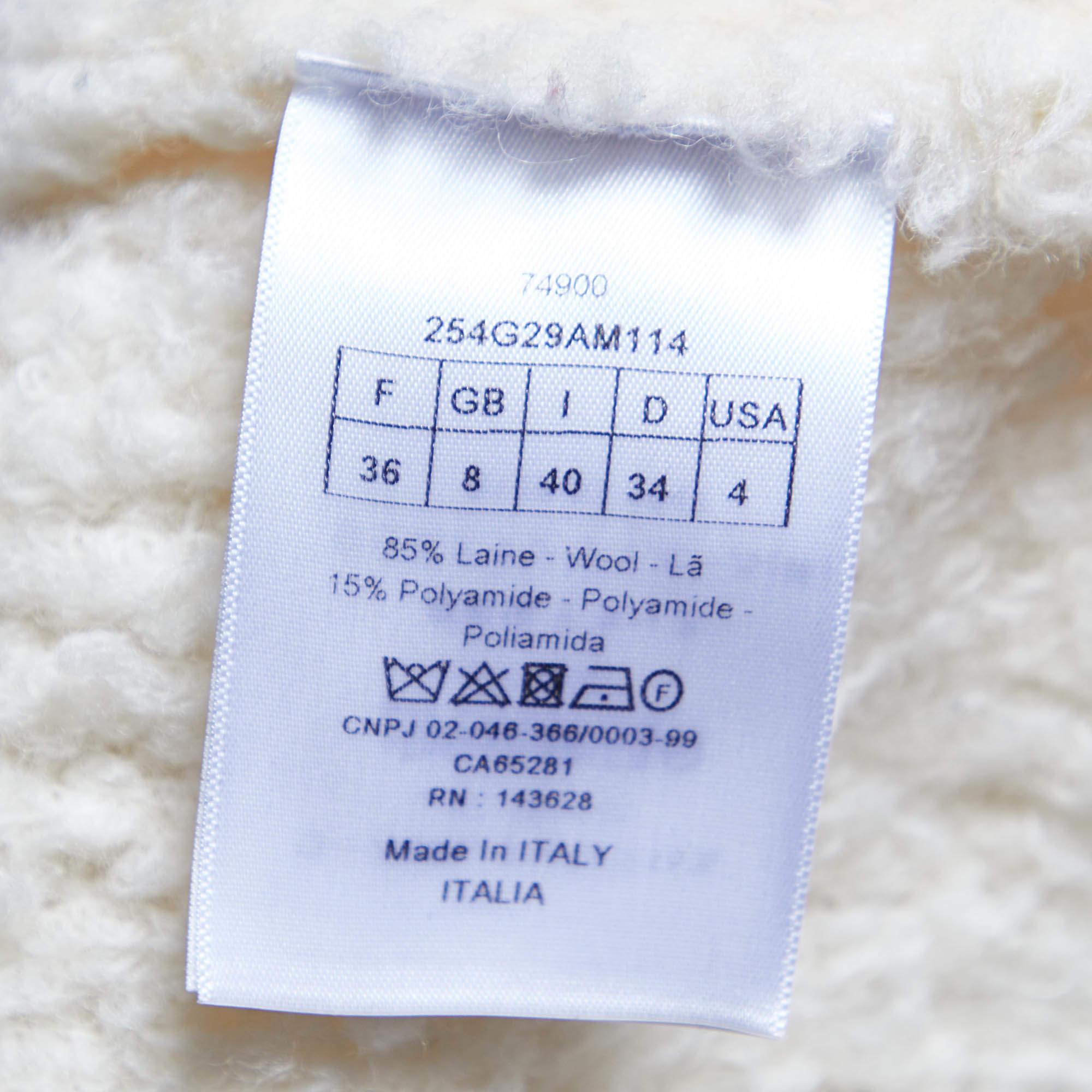 Dior Cremefarbene Fleece-Strickjacke aus Wolle J'Adior 8 mit Kapuze S im Angebot 1
