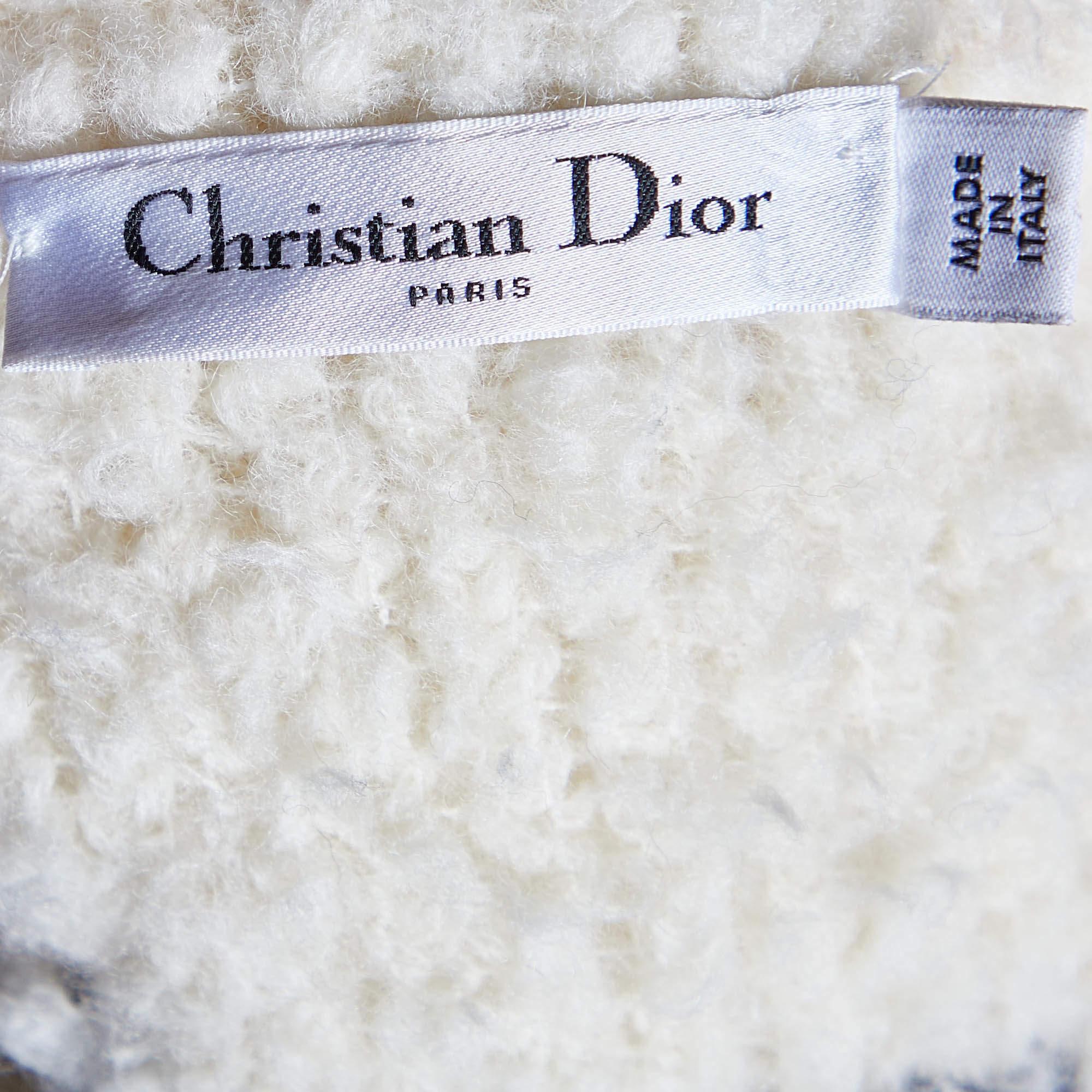 Women's Dior Cream Fleece Wool J'Adior 8 Hooded Cardigan S