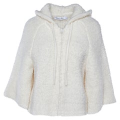 Dior Cremefarbene Fleece-Strickjacke aus Wolle J'Adior 8 mit Kapuze S