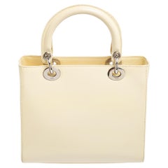 Dior Cream Glazed Leather Medium Lady Dior Tote