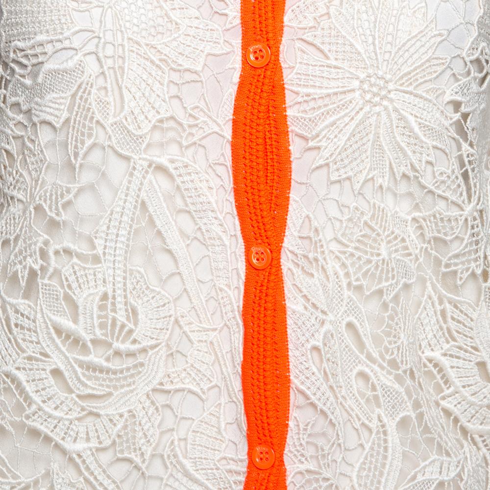Dior Cream Guipure Lace & Knit Contrast Neon Trim Cardigan S 1