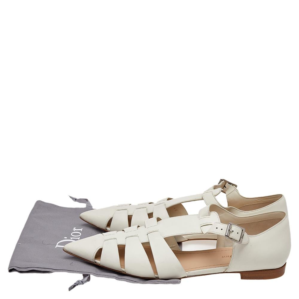 Women's Dior Cream Leather Flat Sandals Size 40