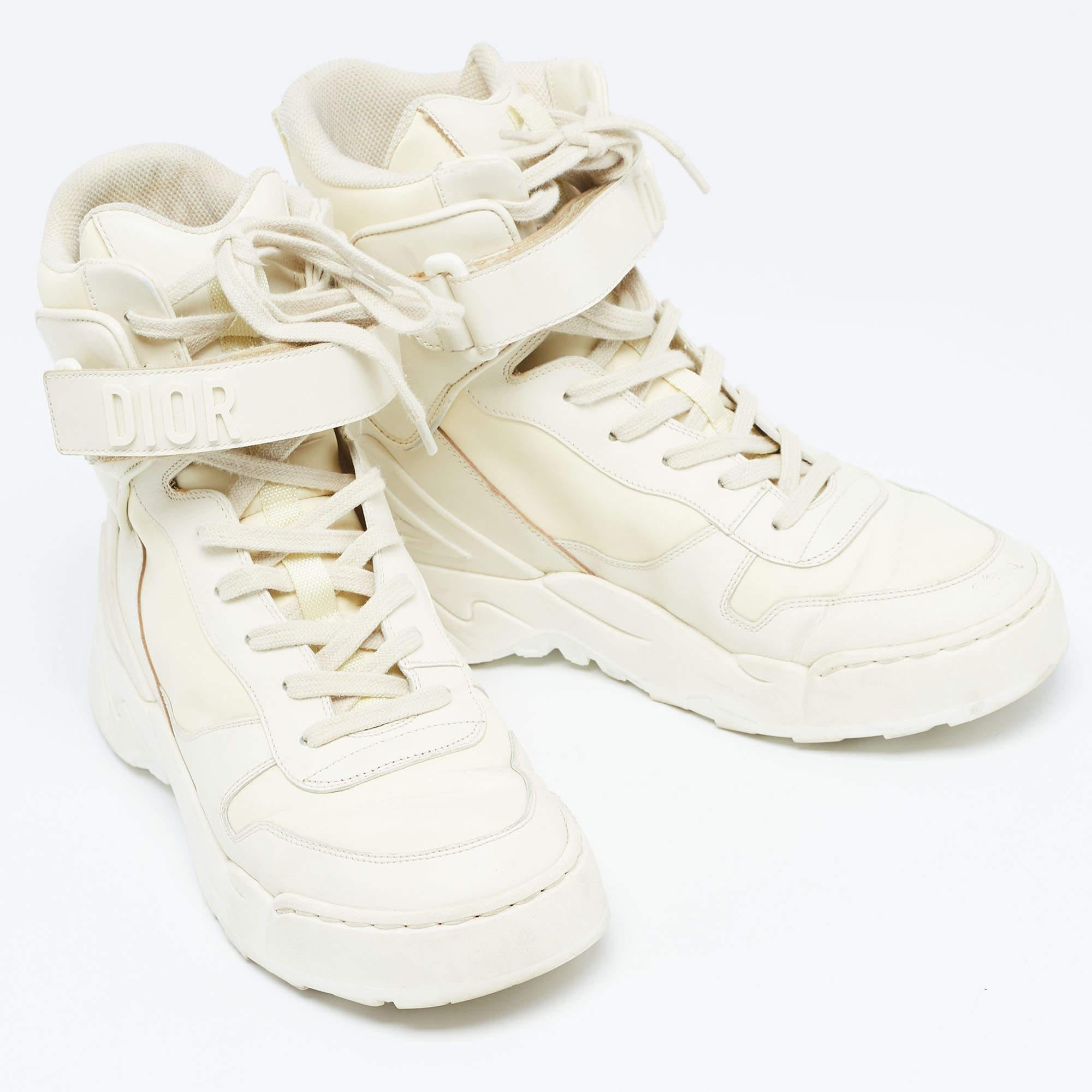 Women's Dior Cream Leather Jumper High Top Sneakers Size 36 For Sale