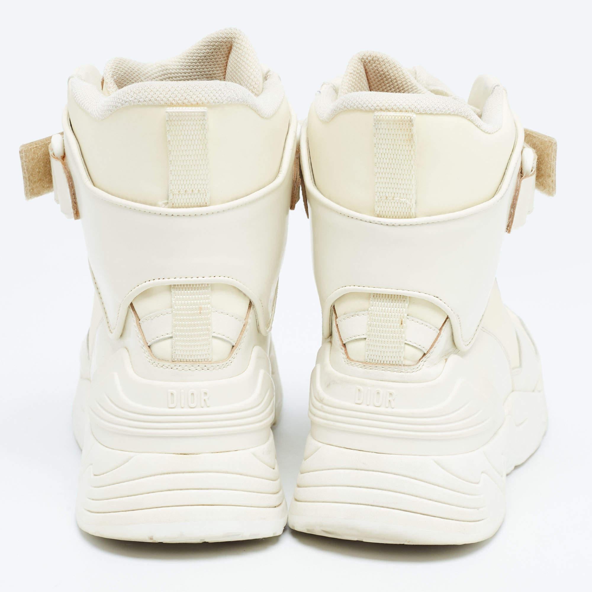 Dior Cream Leather Jumper High Top Sneakers Size 36 For Sale 2
