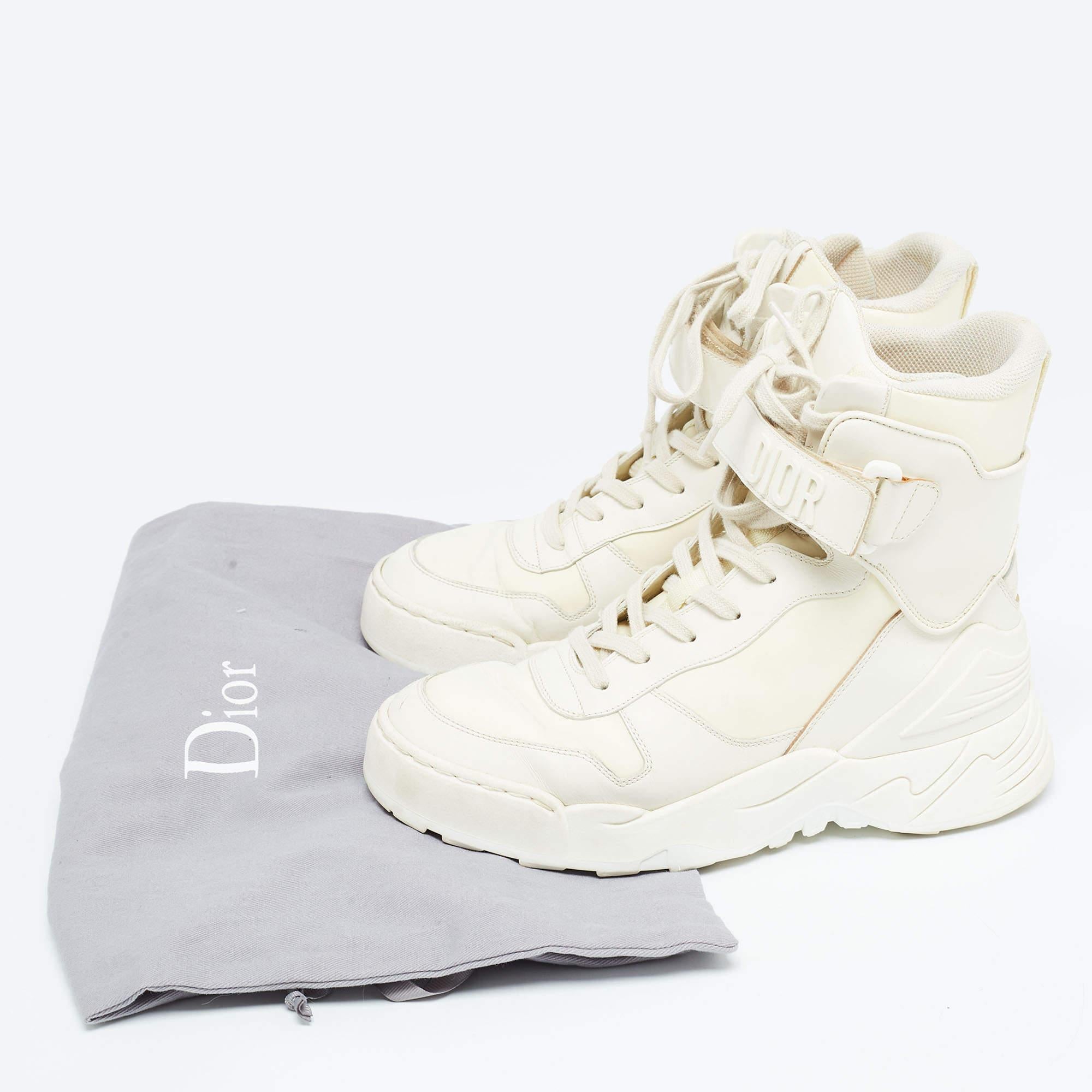 Dior Cream Leather Jumper High Top Sneakers Size 36 For Sale 4