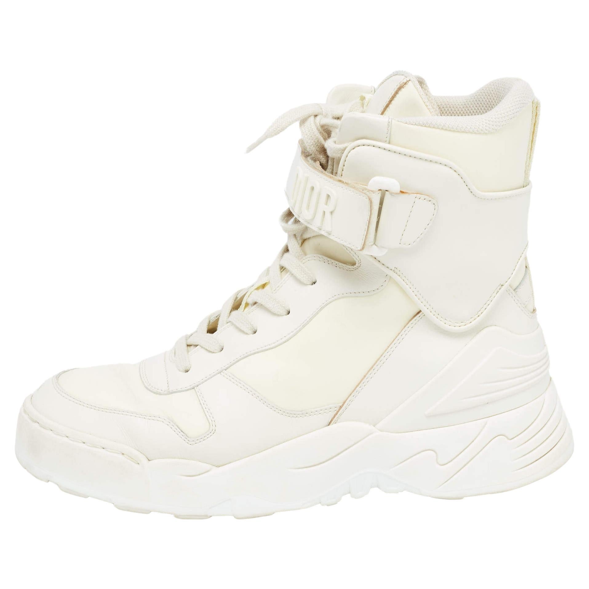 Dior Cream Leather Jumper High Top Sneakers Size 36 For Sale