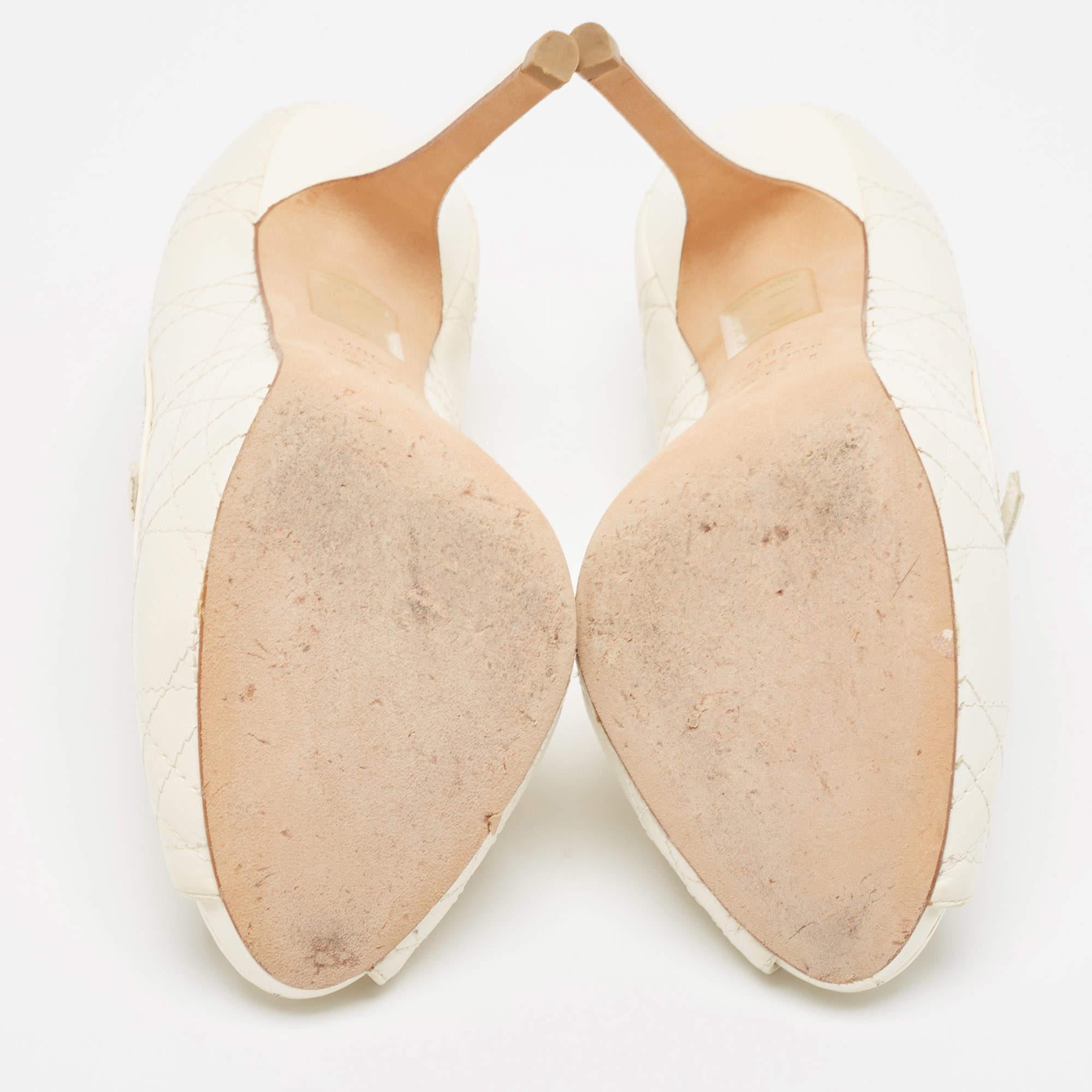 Dior Cream Leather Peep Toe Pumps Size 38.5 For Sale 1