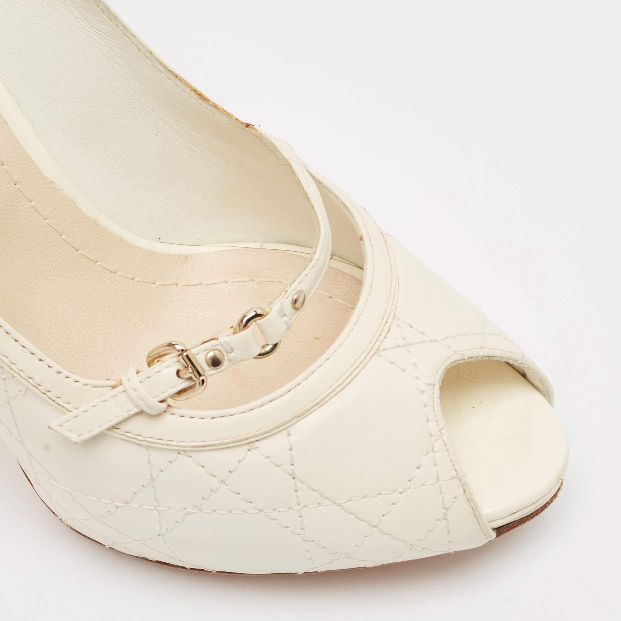 Dior Cream Leather Peep Toe Pumps Size 38.5 For Sale 2