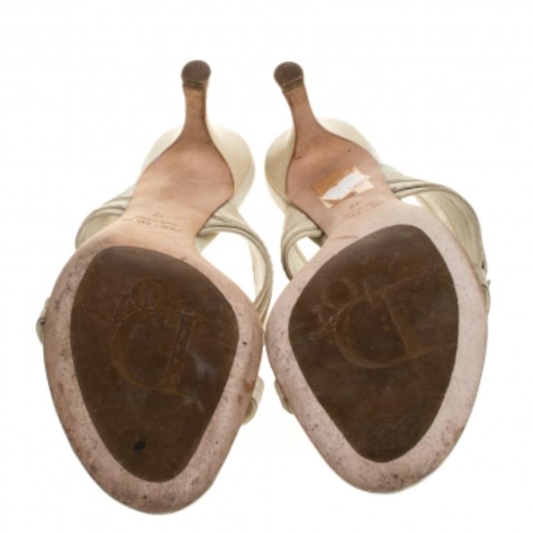 Beige Dior Cream Leather Slide Sandals Size 37 For Sale