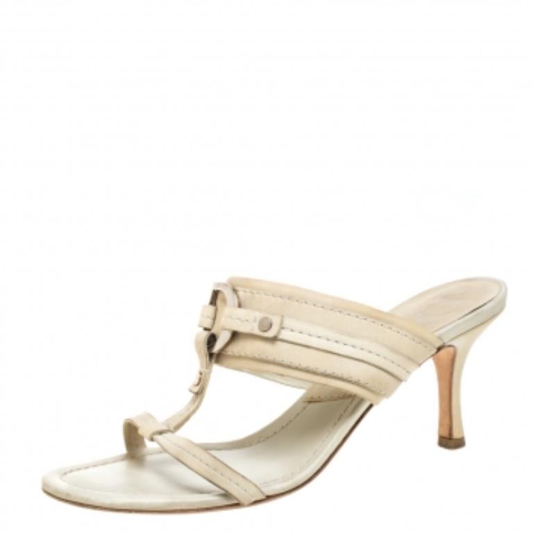 Dior Cream Leather Slide Sandals Size 37 For Sale 2