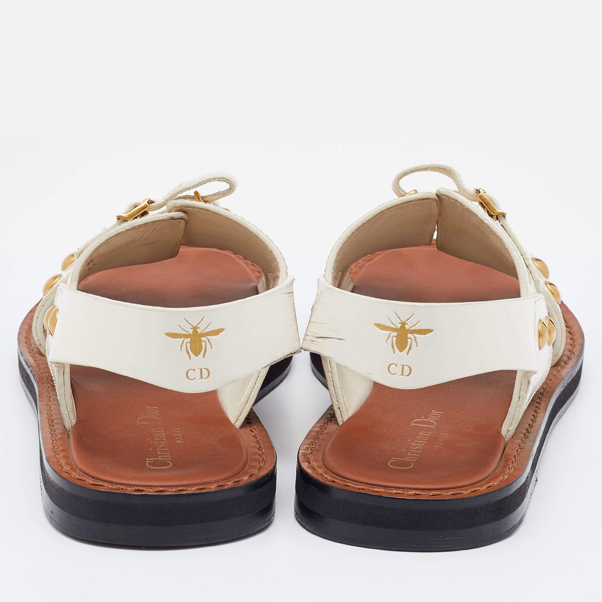 Dior Cream Leather Wildior Slingback Flat Sandals Size 40 In Fair Condition In Dubai, Al Qouz 2