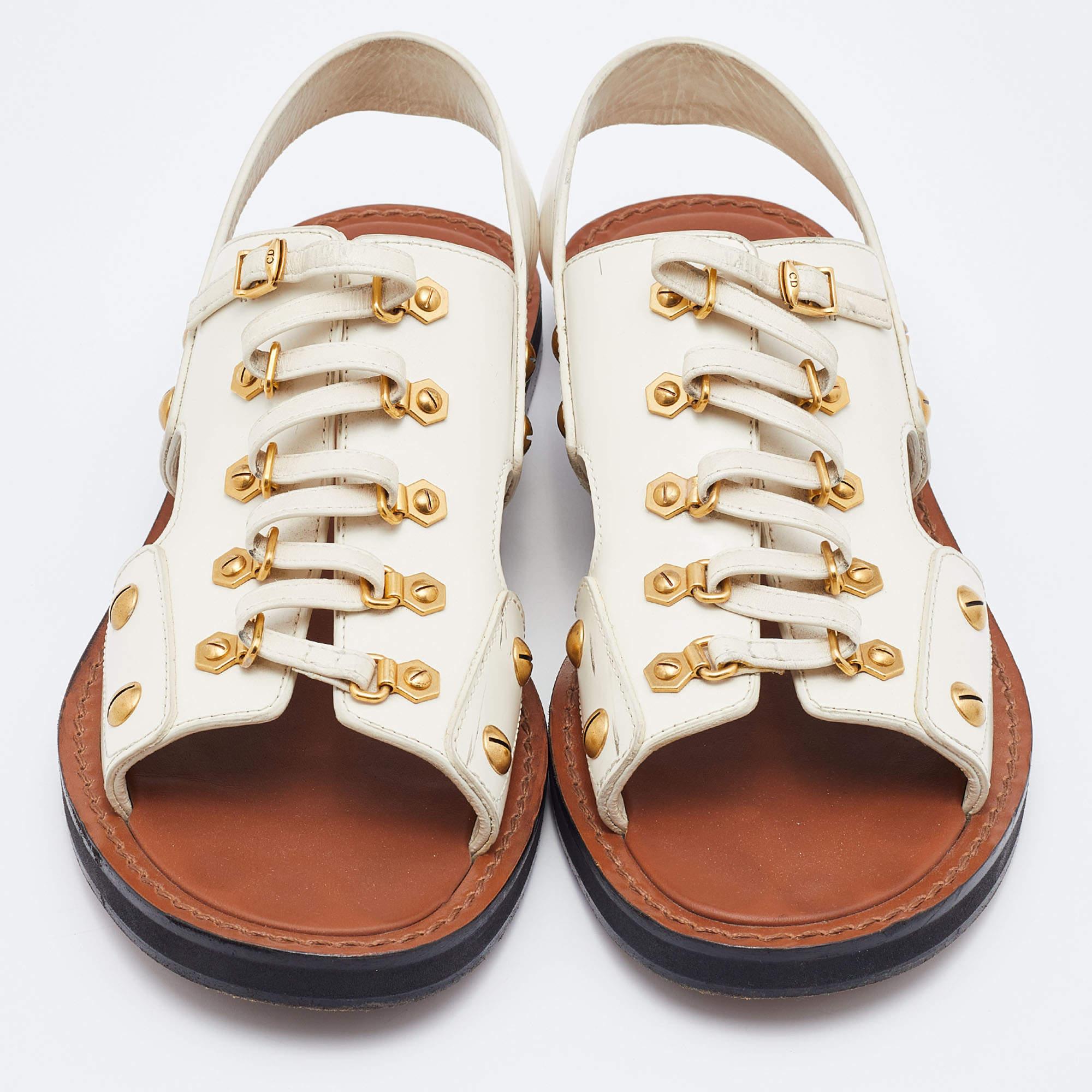 Dior Cream Leather Wildior Slingback Flat Sandals Size 40 2