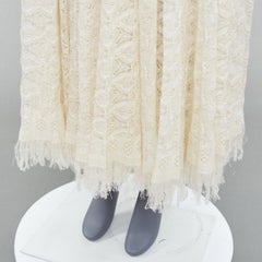 DIOR cream linen cashmere silk open knit lace midi skirt FR38 M