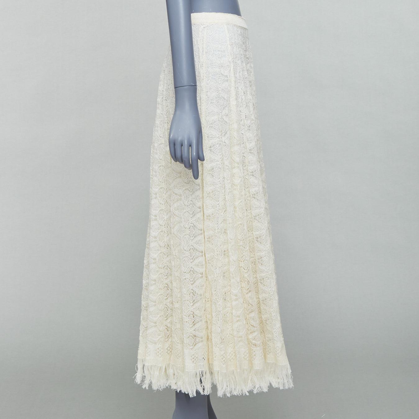 DIOR crema lino cashmere seta maglia aperta pizzo gonna midi FR38 M In condizioni Nuovo in vendita a Hong Kong, NT