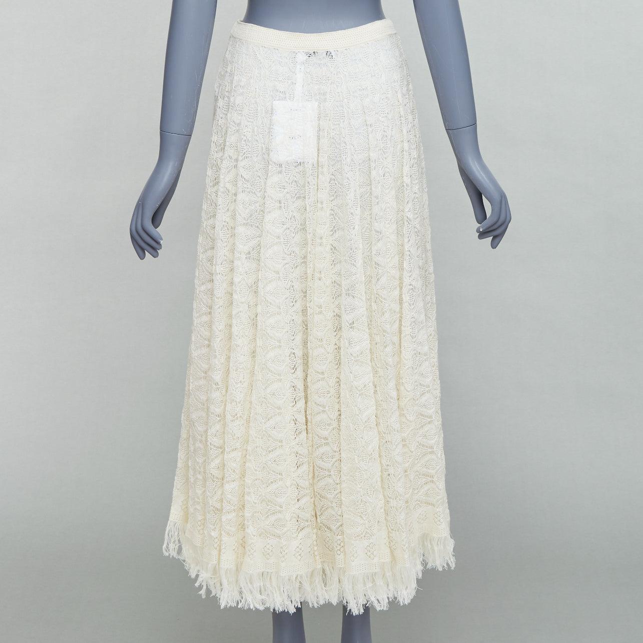 Donna DIOR crema lino cashmere seta maglia aperta pizzo gonna midi FR38 M in vendita