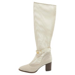 Dior Cream Mesh and Leather Knee Length Boots Size 39