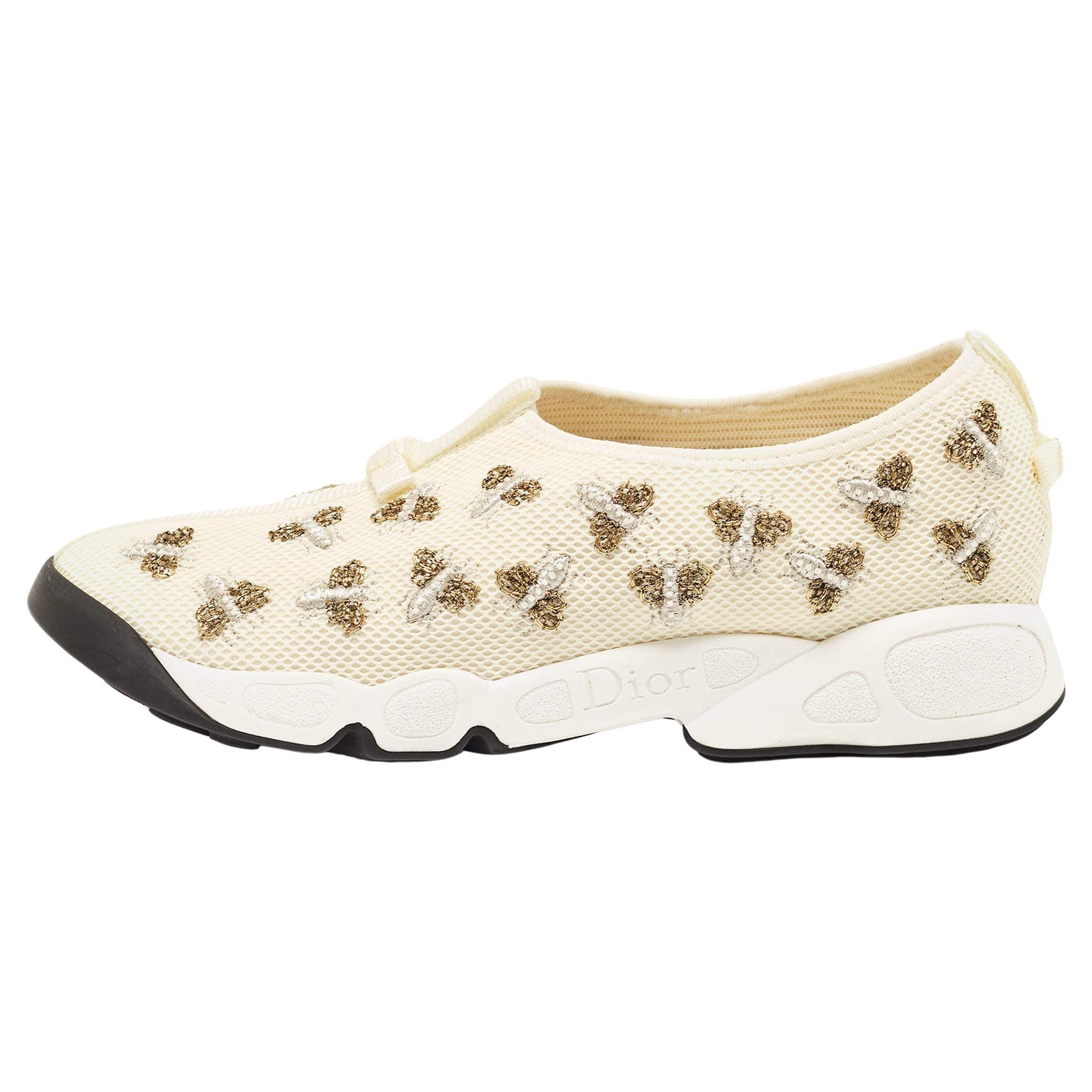 Dior Cream Mesh Fusion Bee Embraided Low Top Sneakers Size 39.5