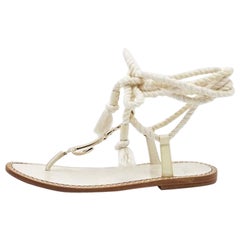 Dior Cream Patent and Leather Ankle Wrap Sandals Size 37