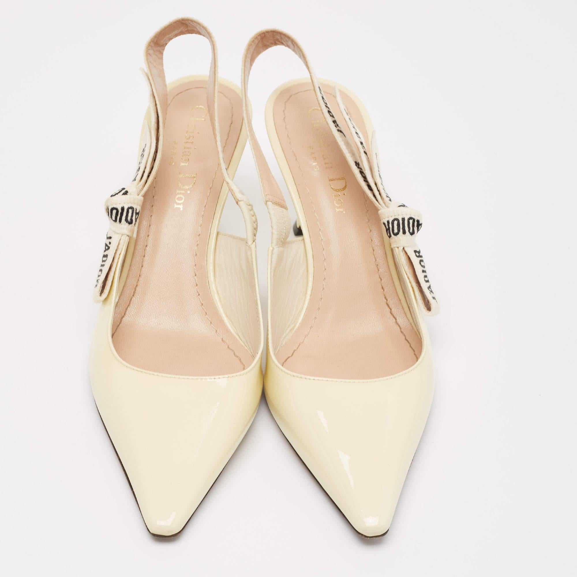 Beige Dior Cream Patent J'Adior Slingback Pumps Size 37