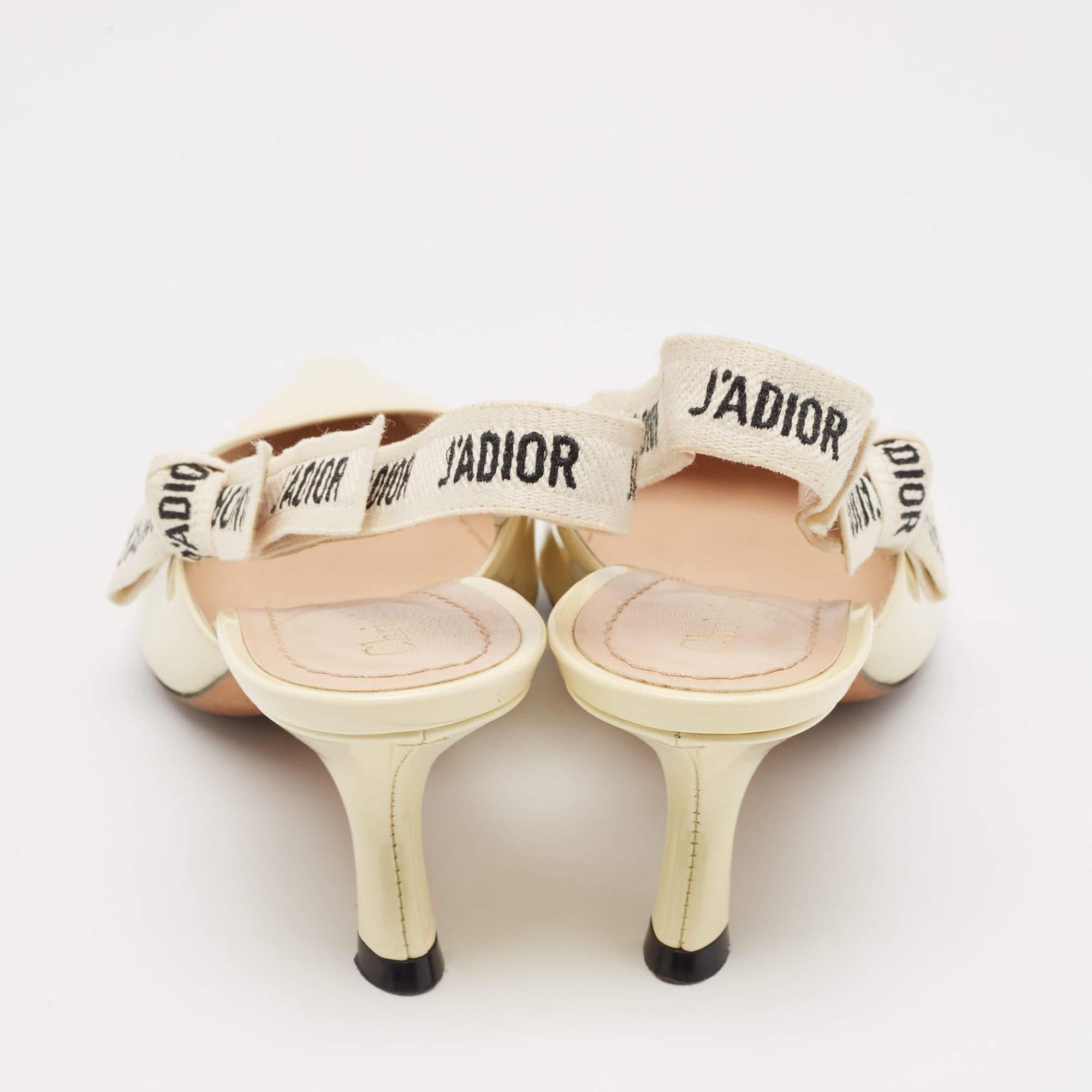 Women's Dior Cream Patent J'Adior Slingback Pumps Size 37