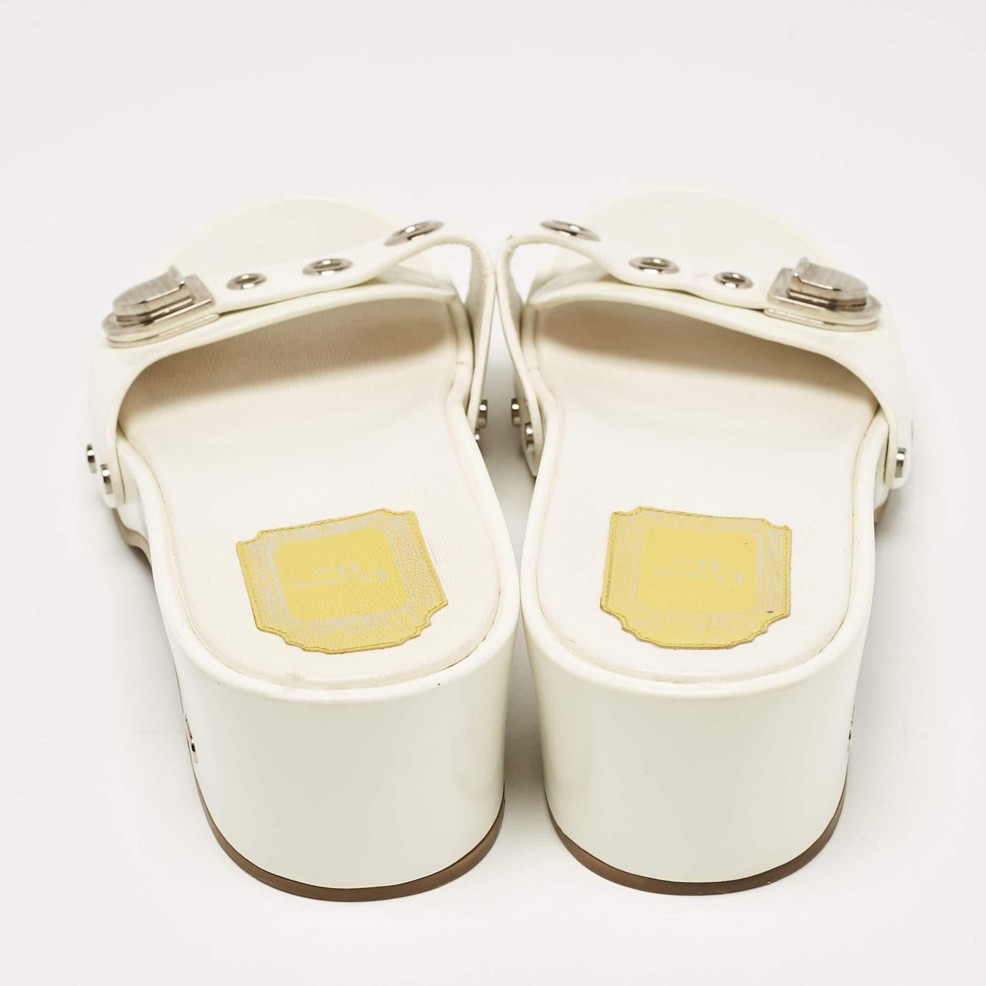 Women's Dior Cream Patent Leather Slide Sandals Size 36.5