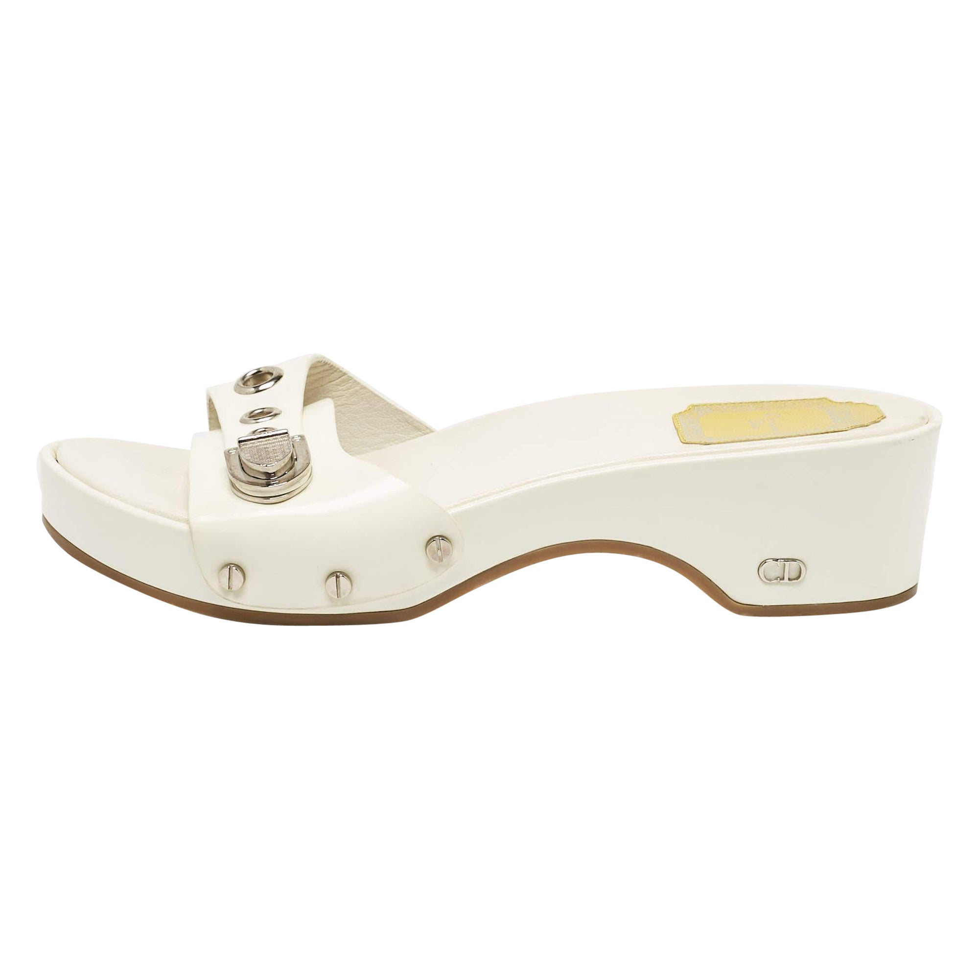 Dior Cream Patent Leather Slide Sandals Size 36.5