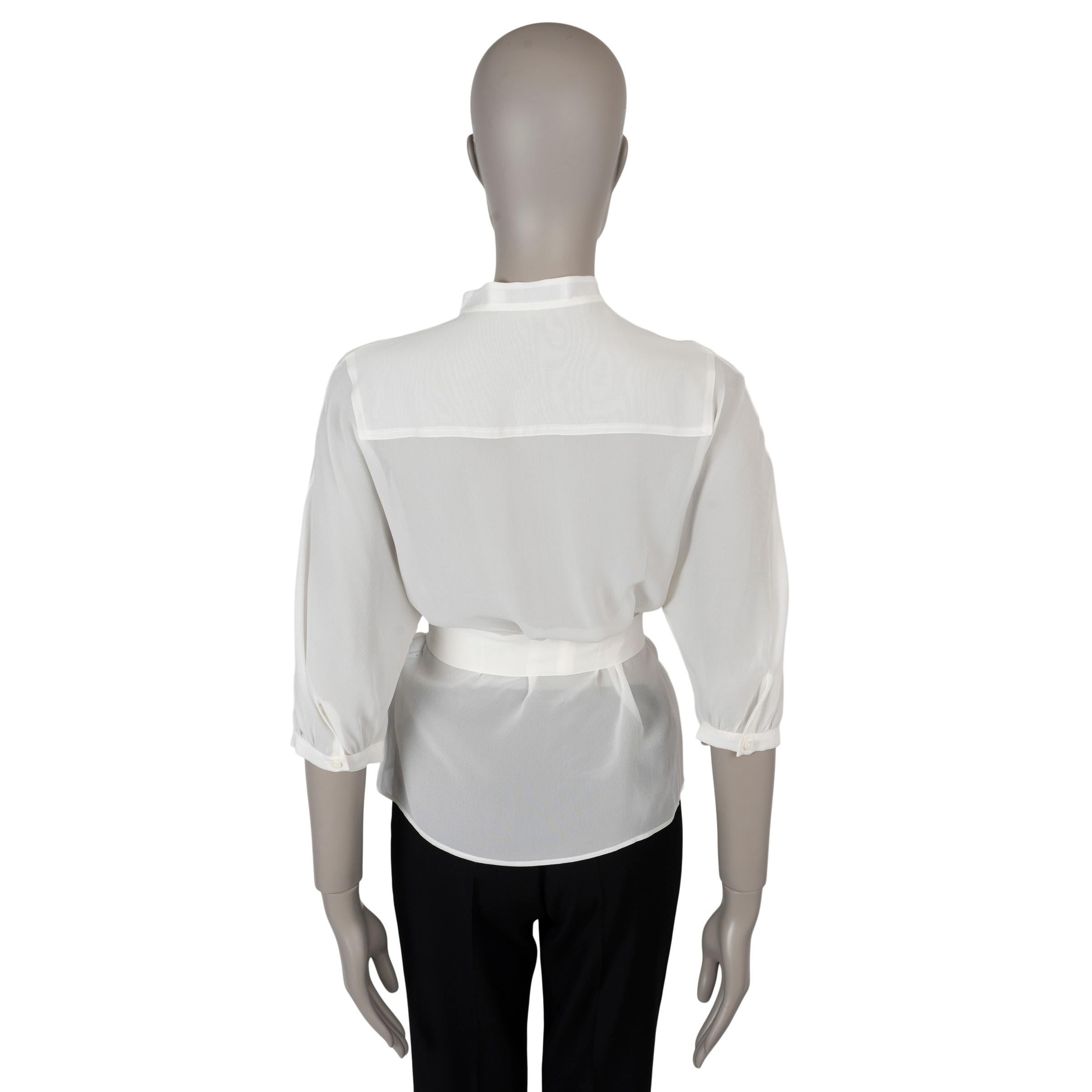 Gray DIOR cream silk 2020 BELTED CHIFFON Blouse Shirt 36 XS For Sale