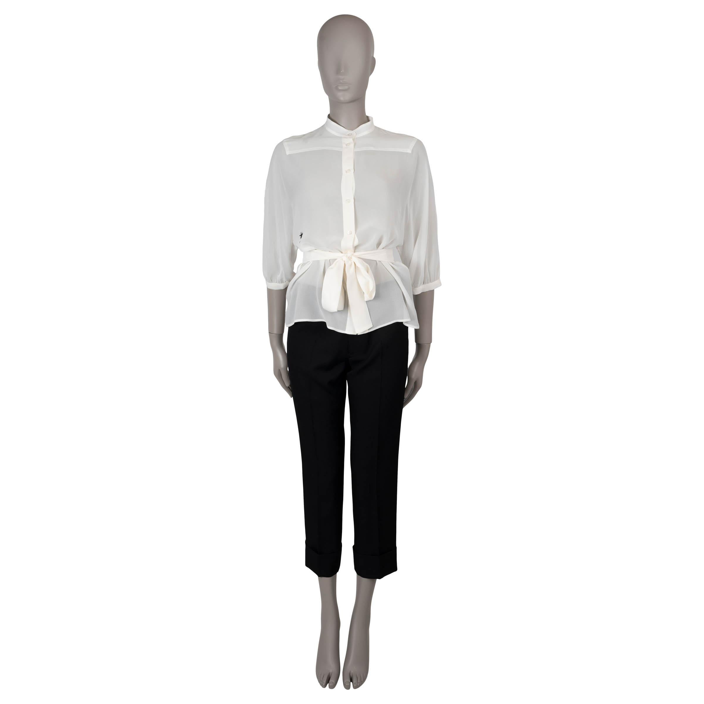 Women's DIOR cream silk 2020 BELTED CHIFFON Blouse Shirt 36 XS For Sale