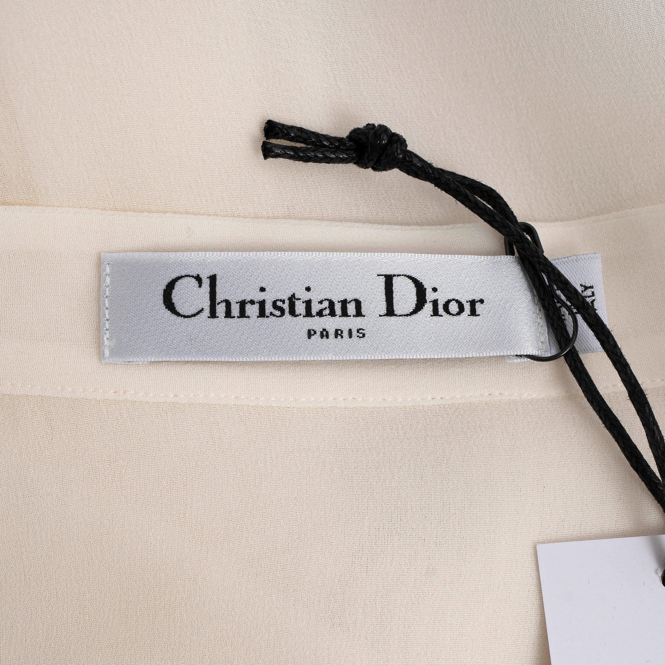 DIOR cream silk 2020 BELTED CHIFFON Blouse Shirt 36 XS For Sale 2