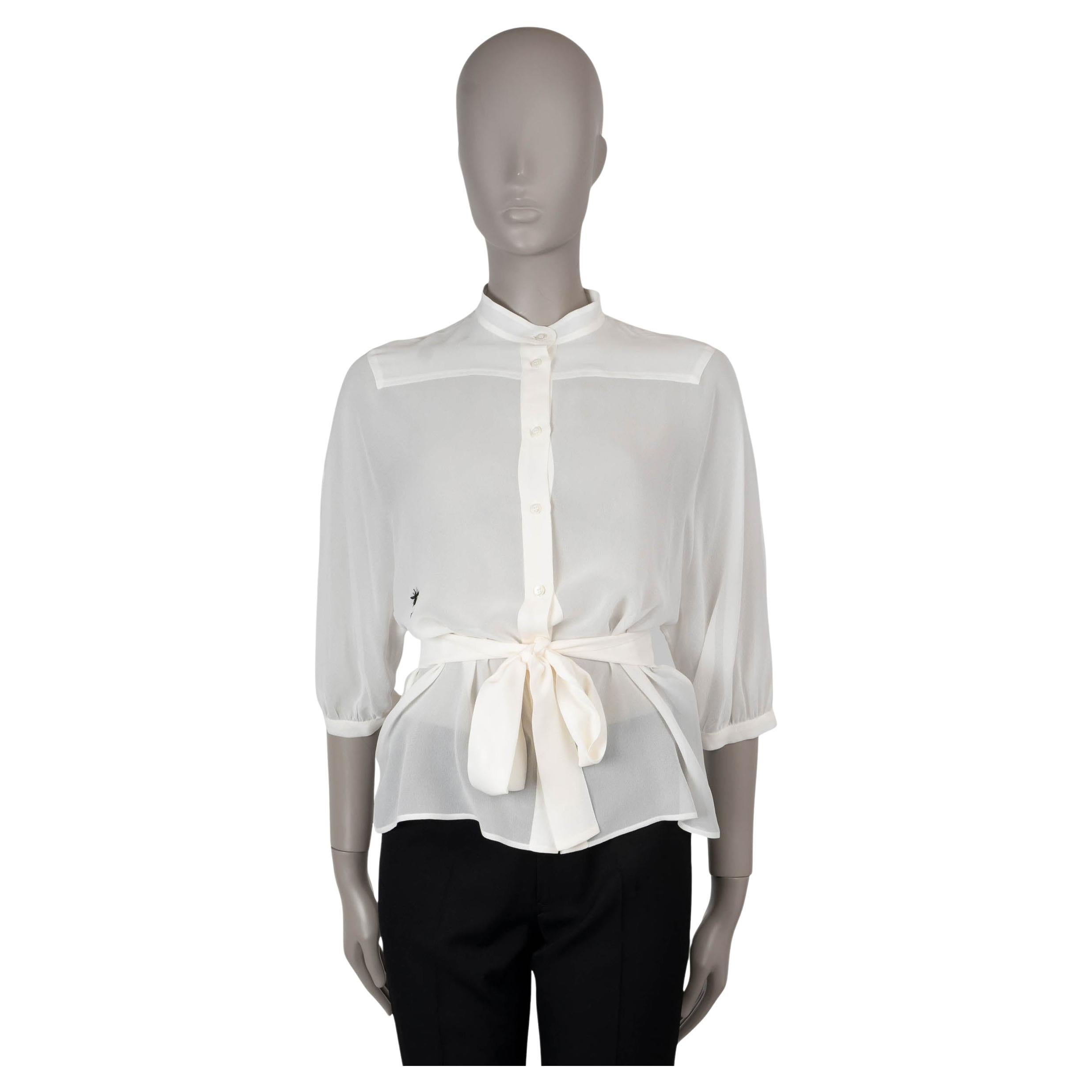 DIOR cream silk 2020 BELTED CHIFFON Blouse Shirt 36 XS For Sale