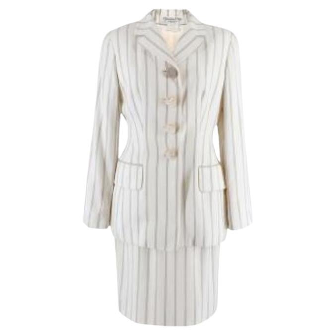 Dior Cream Striped Single Breasted Skirt Suit For Sale