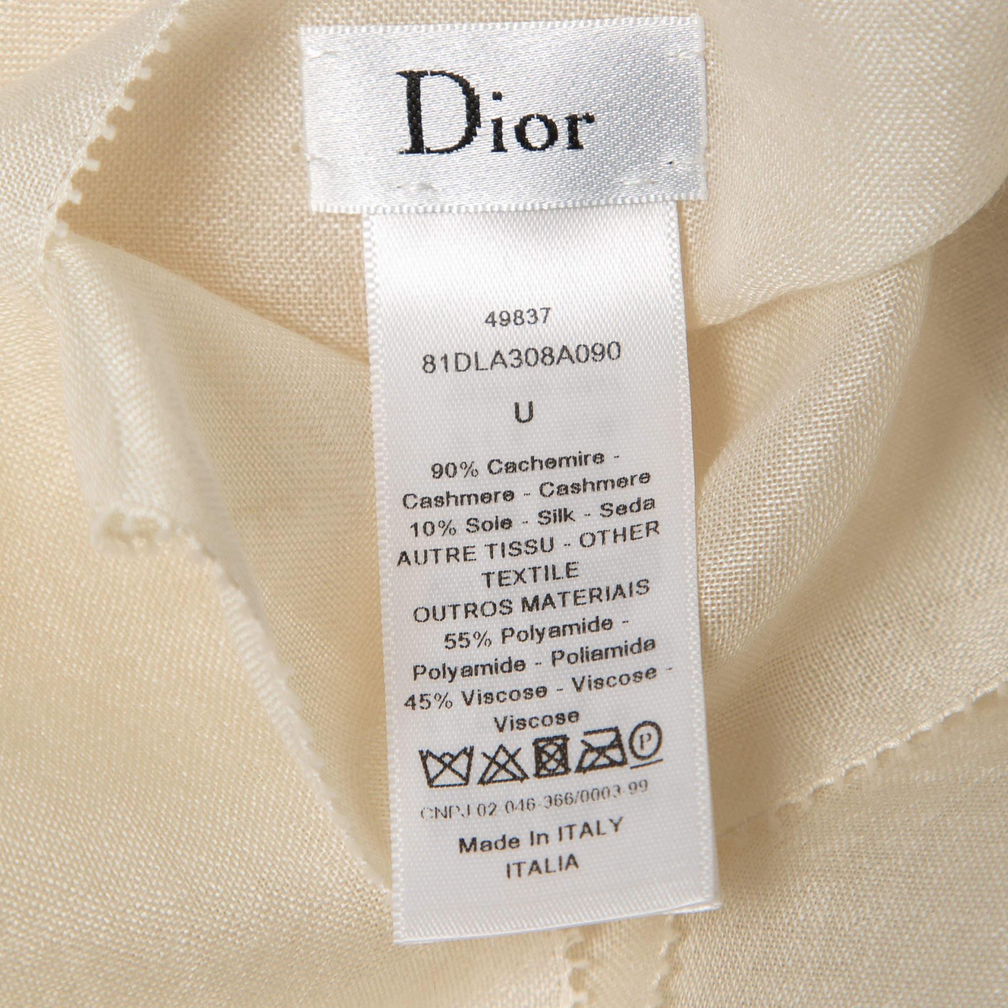 Dior Cream Tulle Trim Cashmere & Silk Stole In Excellent Condition In Dubai, Al Qouz 2