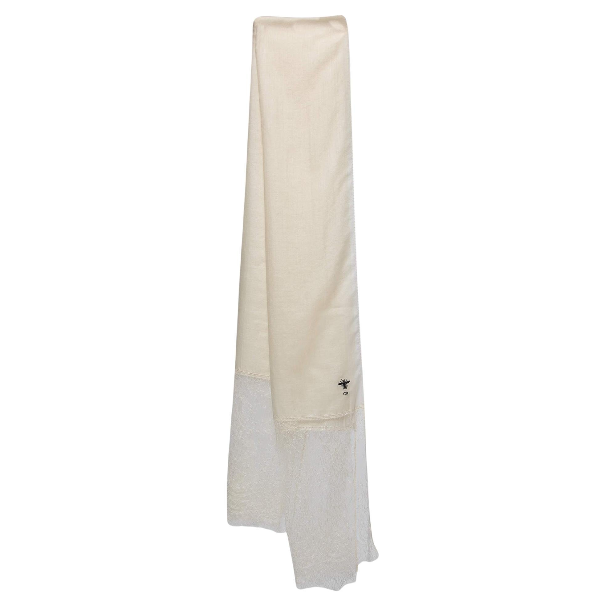 Dior Cream Tulle Trim Cashmere & Silk Stole