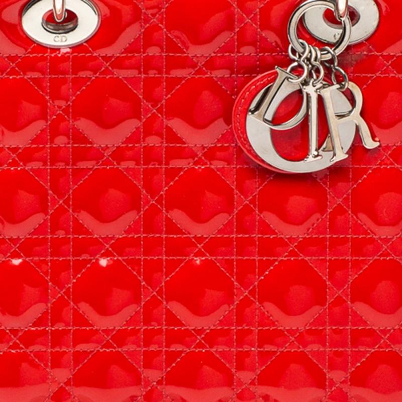 Dior Crimson Red Cannage Große Lady Dior Tote aus Lackleder 7