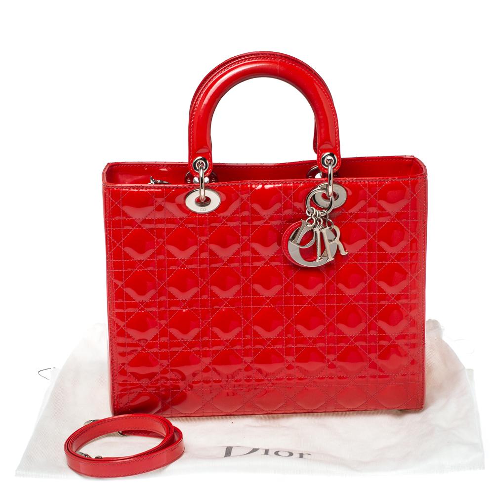 Dior Crimson Red Cannage Große Lady Dior Tote aus Lackleder 2
