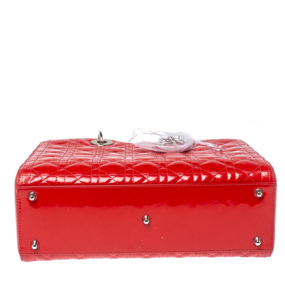 Dior Crimson Red Cannage Große Lady Dior Tote aus Lackleder 4