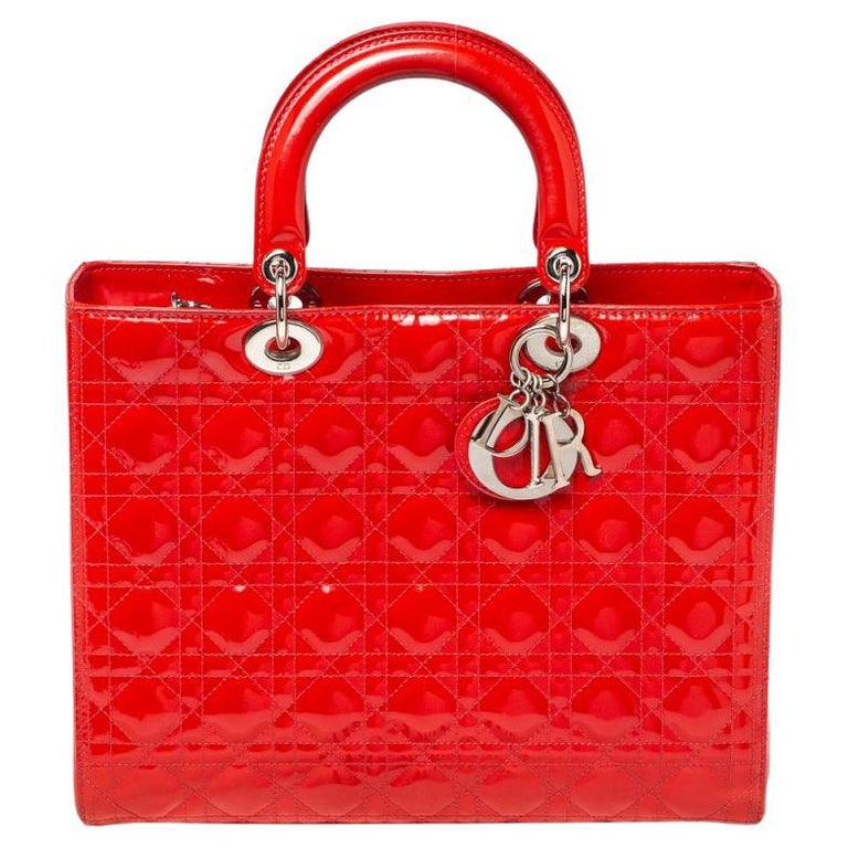 Dior Crimson Red Cannage Patent Leather Large Lady Dior Tote For Sale ...
