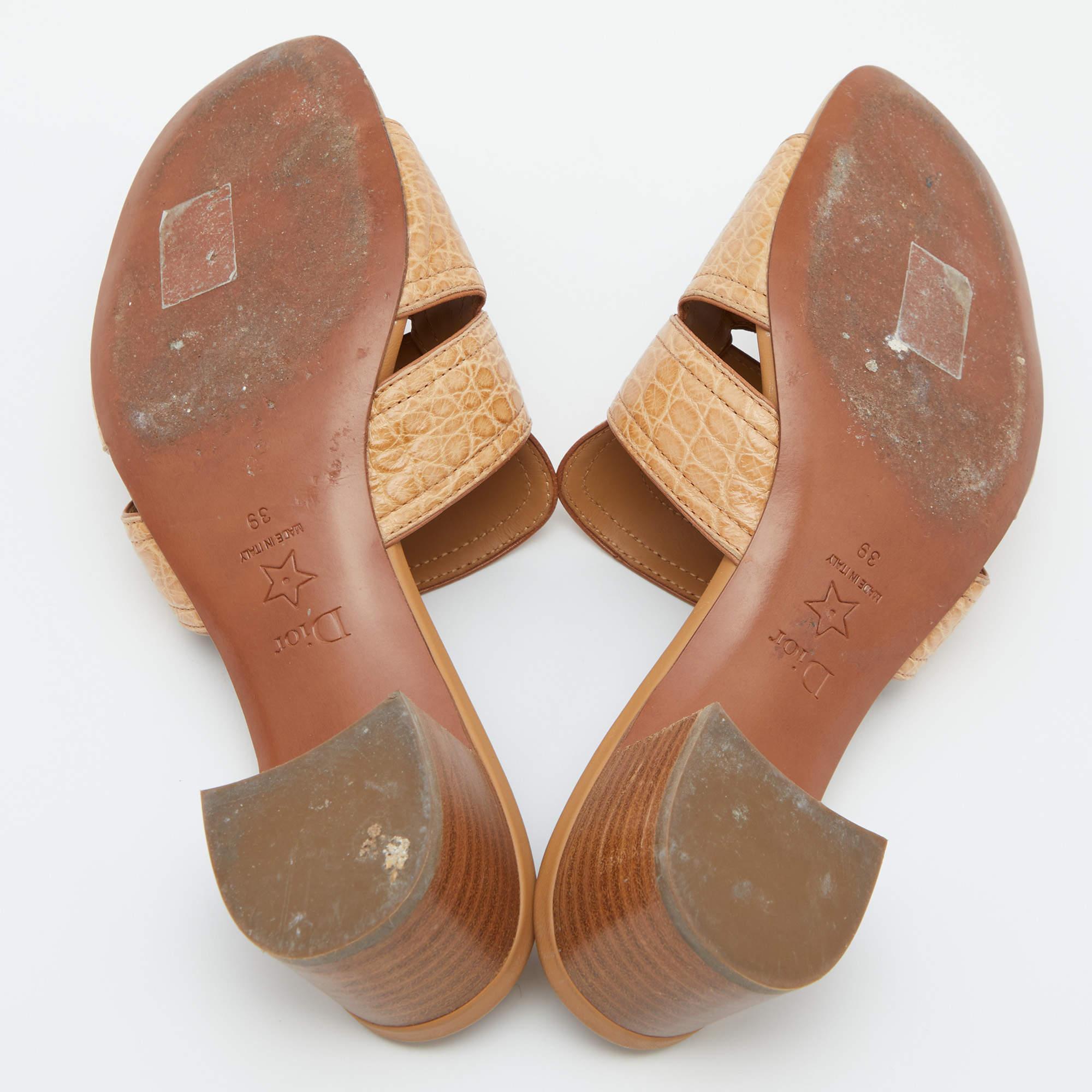 Dior Croc Embossed Leather CD Logo Montaigne Block Heel Slide Sandals Size 39 2